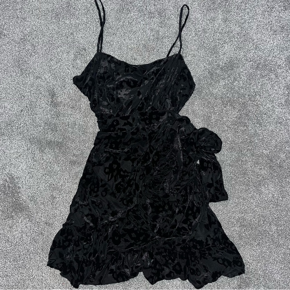 Free people wrap tie mini dress with velvety floral pattern